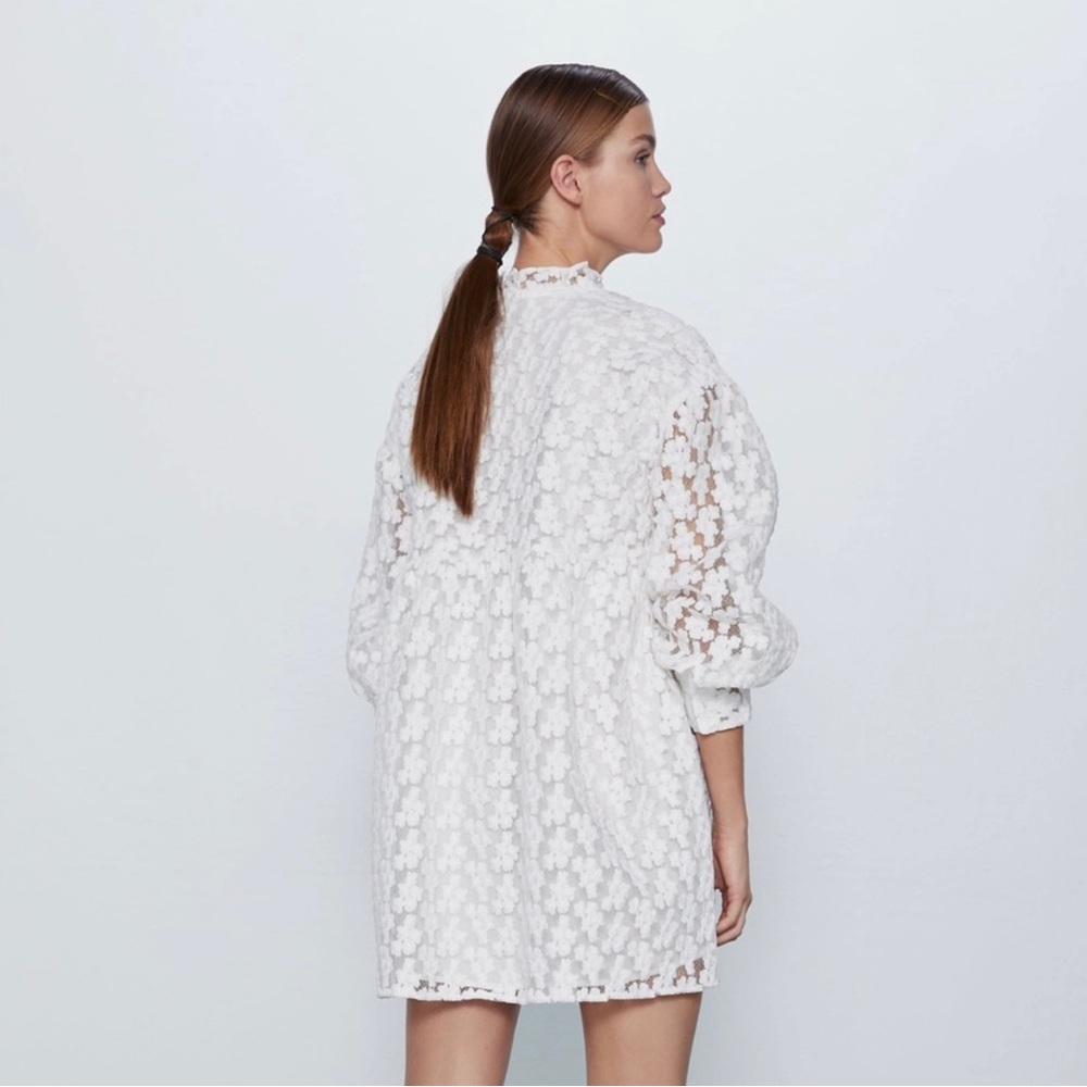 Zara Spectacular Textured Lace, White Mini Dress, Size S - Picture 2 of 10